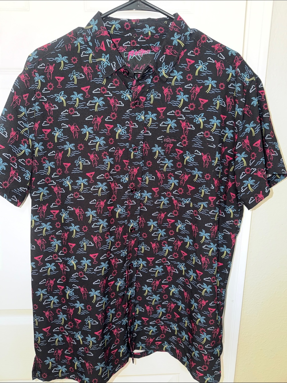 Men's Retro Rifle Black Tropical Print Short-Sleeve Shirt